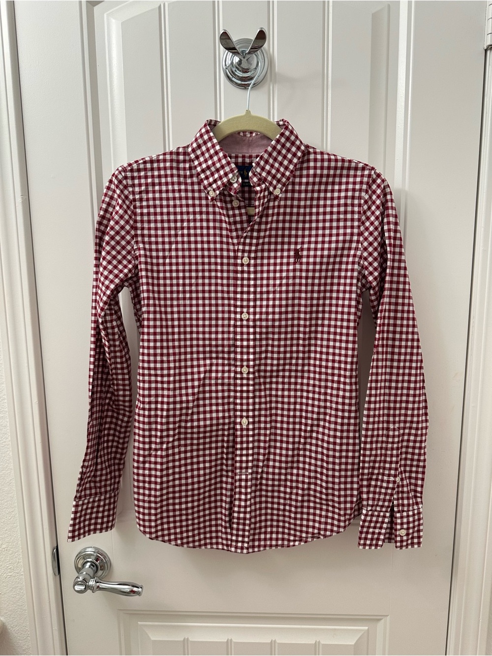 Ralph Lauren Burgundy and White Gingham Button-Down Shirt